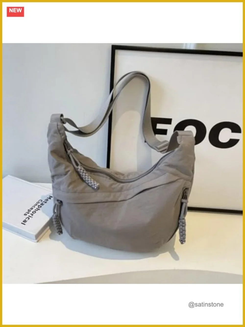 Nylon Crossbody Bag for Women, Adjustable Strap Crescent Purse